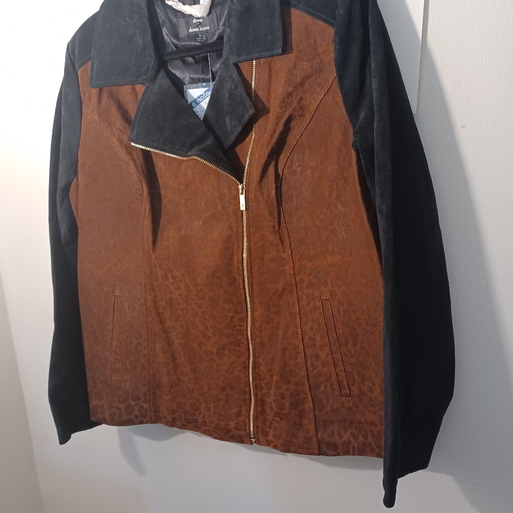 Dennis Bassco Leather Animal Print Moto Jacket New With Tags Size Large